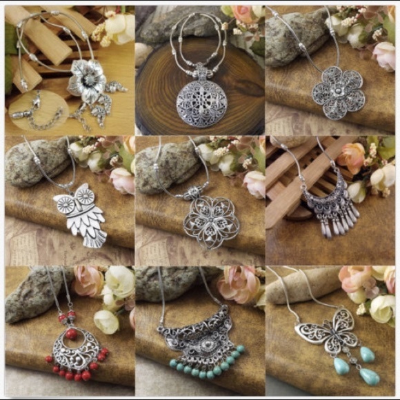 Boho Necklace Vintage Dark Silver Pendant - Picture 8 of 10